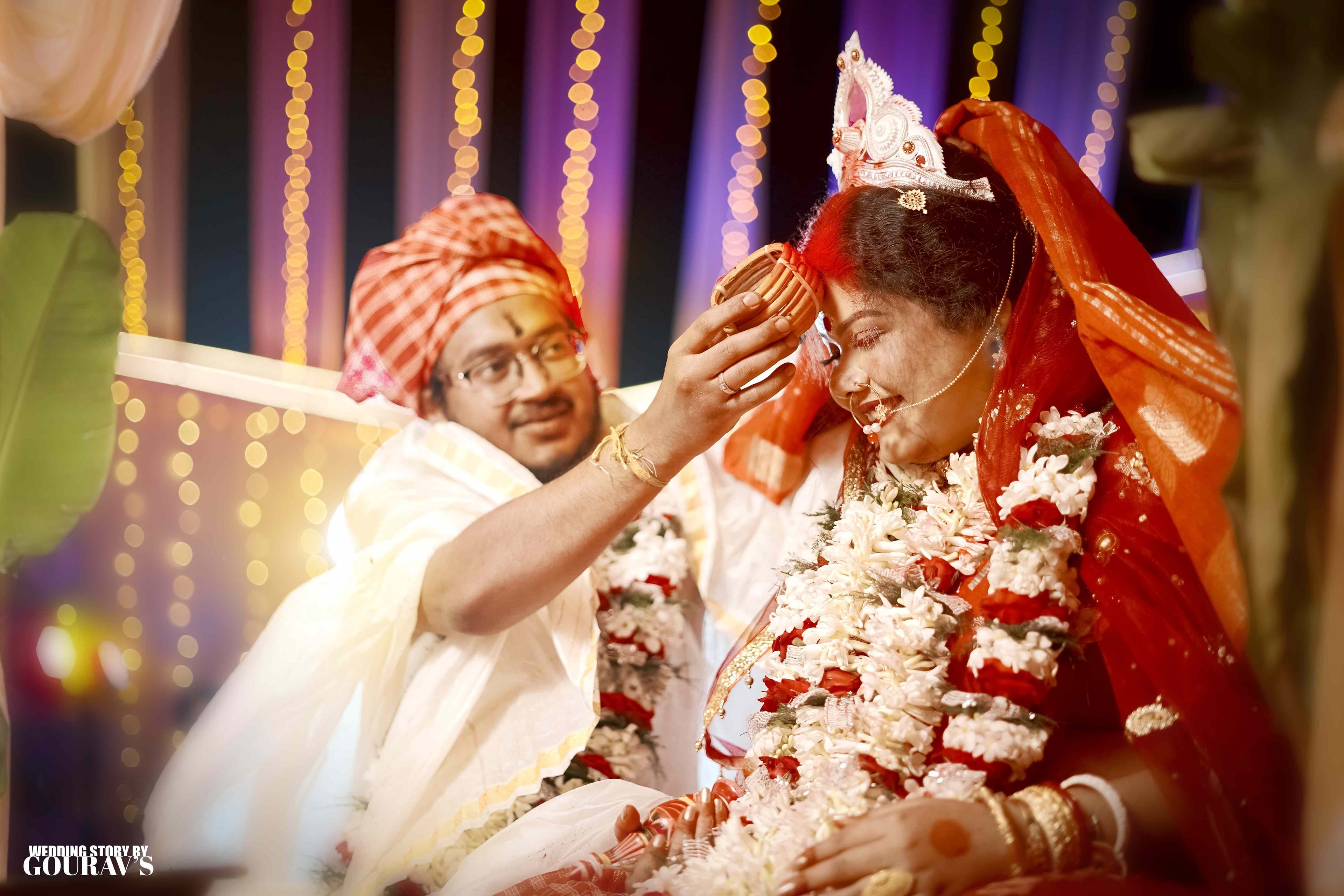 Wedding couple under beautiful lights